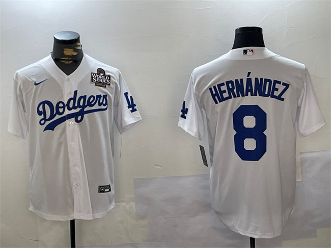 Los Angeles Dodgers #8 Enrique Hern??ndez White 2024 World Series Cool Base Stitched Jersey